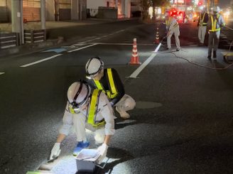 2024年10月7日更新！福山市駅前　自動運転用ターゲットライン工事